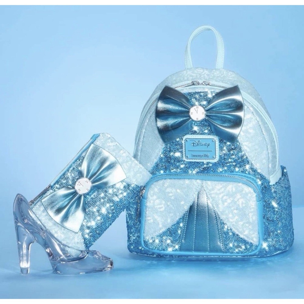 NWT Loungefly Disney Princess Cinderella Sequin Backpack Wallet Set Stunning HTF